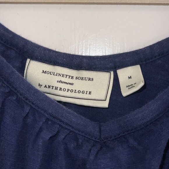 Anthropologie Moulinette Soeurs Embroidered Nautical Navy Sz Medium Top - Picture 8 of 9